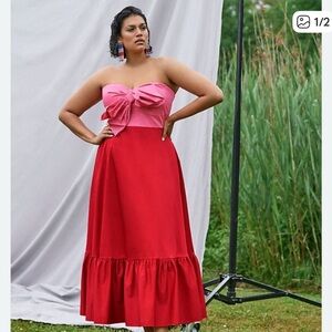 Pink and Red Strapless Dress